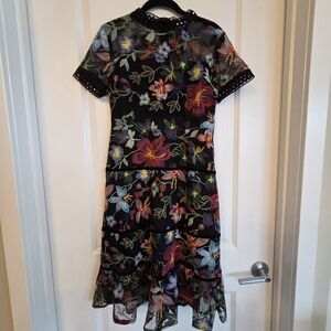NWT Black Multicolor Floral Embroidery Dress Sz. 6